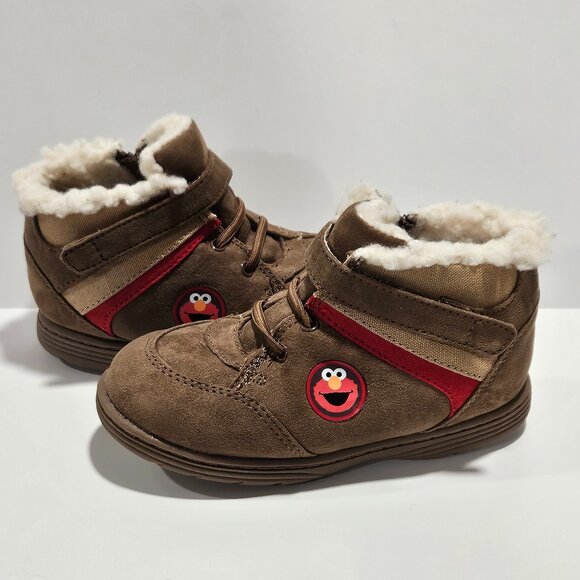 Sesame Street Elmo Brown Faux Suede Toddler Boots Size 8 Fleece Lined - Picture 1 of 9